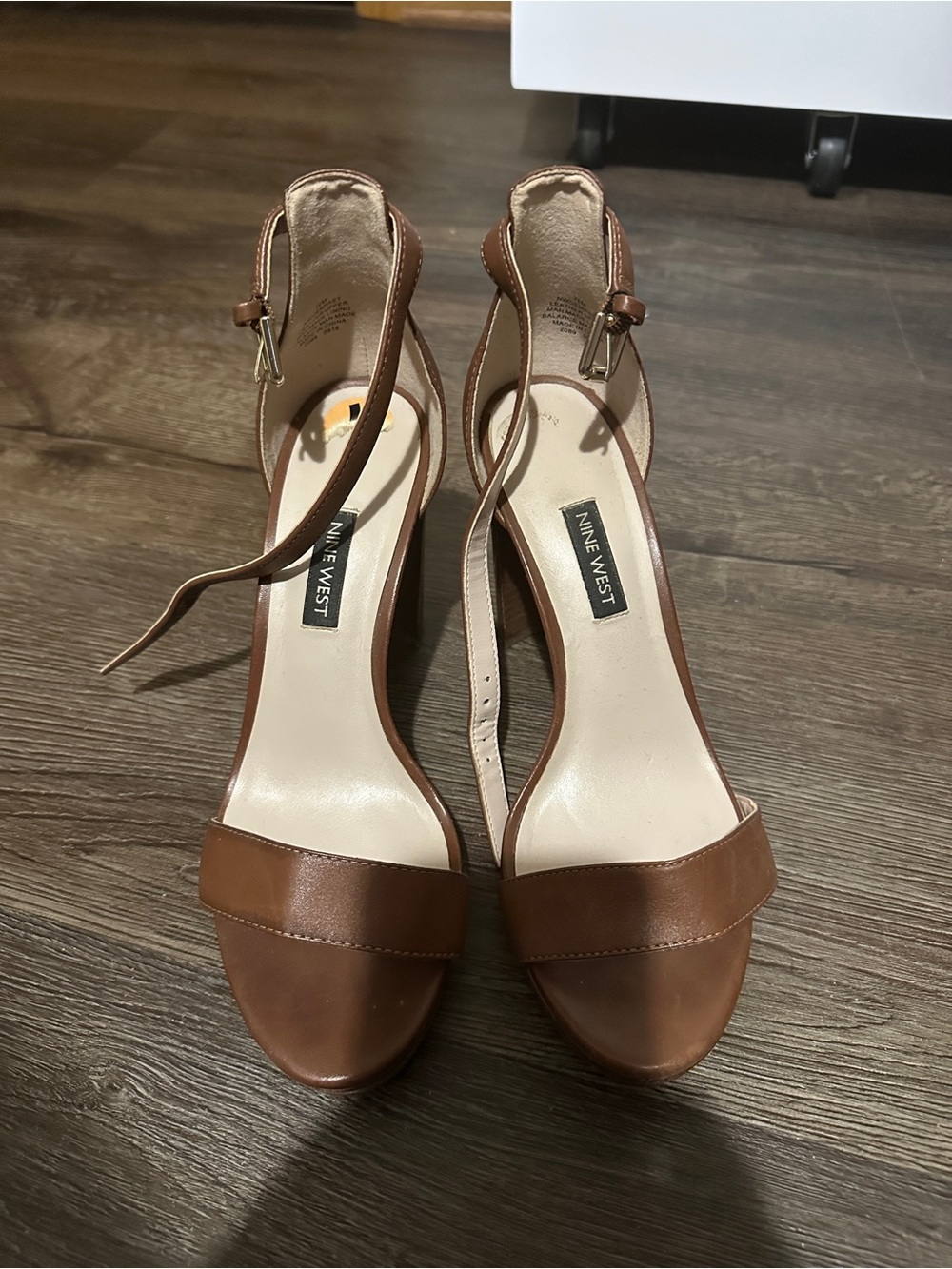 Nine West Brown Leather Open-Toe Ankle-Strap Heels